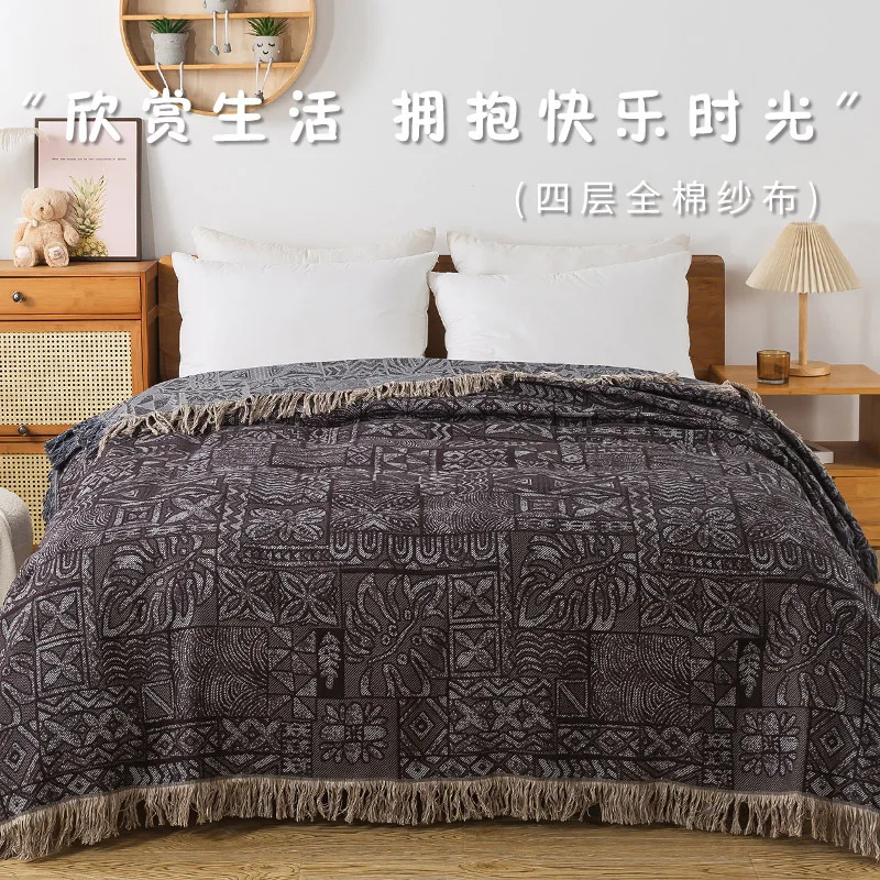 コットン製ベッドスプレッド、4層のモスリンガーゼタオルカバー - Muslin Cotton Bedspread のレビューと価格